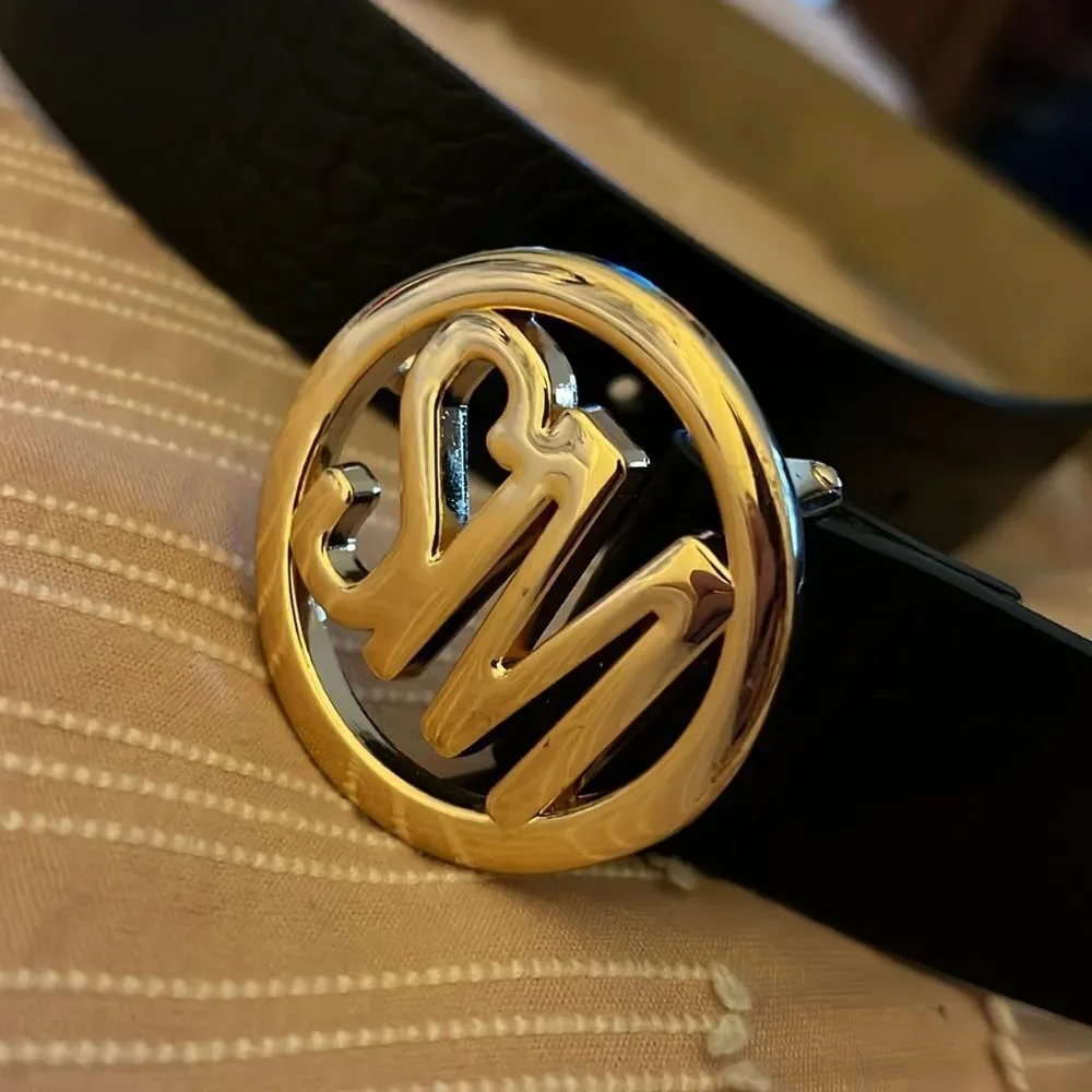 MWOT Logo Buckle in Matte Croco with Logo Engraved Tip Edge Belt black L​